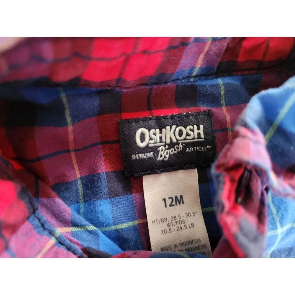 Osh Kosh B'Gosh Infant Boy's Size‎ 12M Long Sleeve Blue Plaid Bodysuit Shirt